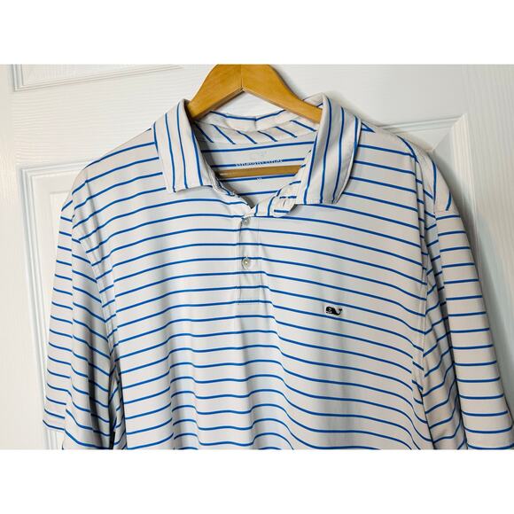 Vineyard Vines Polo Shirt Mens XL White Blue Stripe Performance Stretch Golf - Picture 2 of 6